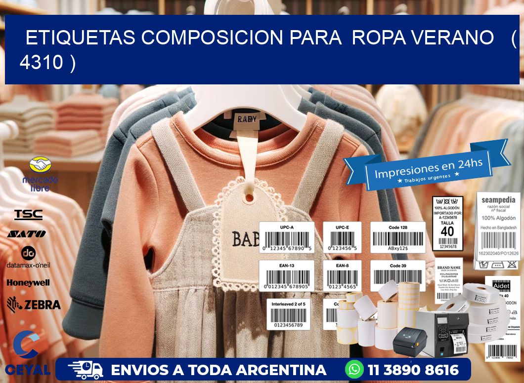 ETIQUETAS COMPOSICION PARA  ROPA VERANO   ( 4310 )