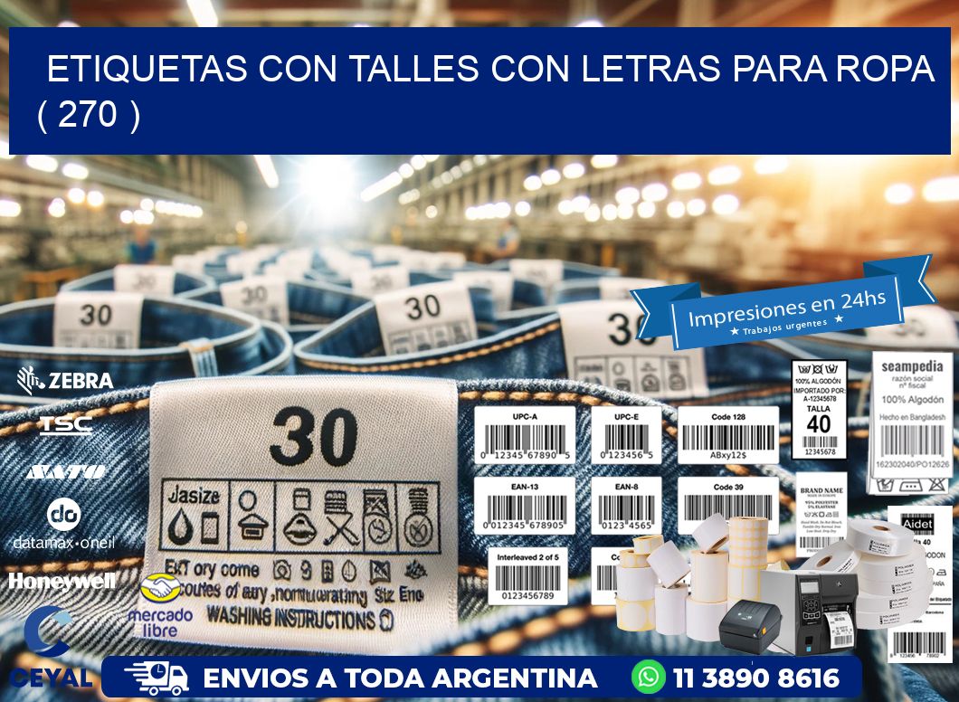ETIQUETAS CON TALLES CON LETRAS PARA ROPA ( 270 )