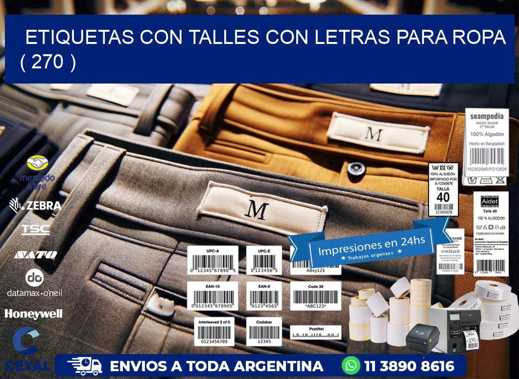 ETIQUETAS CON TALLES CON LETRAS PARA ROPA ( 270 )