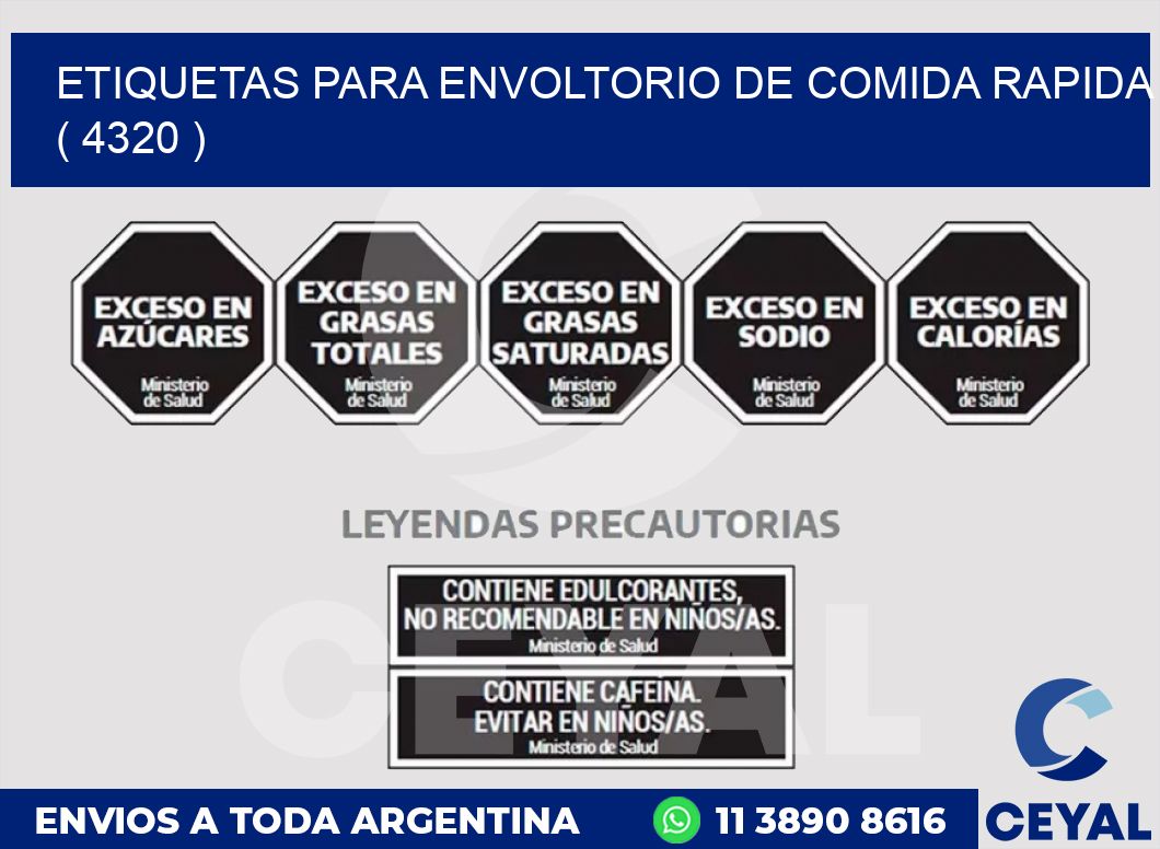 ETIQUETAS PARA ENVOLTORIO DE COMIDA RAPIDA  ( 4320 )