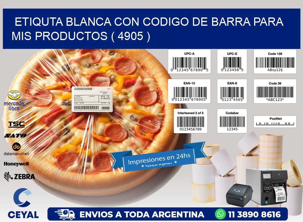 ETIQUTA BLANCA CON CODIGO DE BARRA PARA MIS PRODUCTOS ( 4905 )