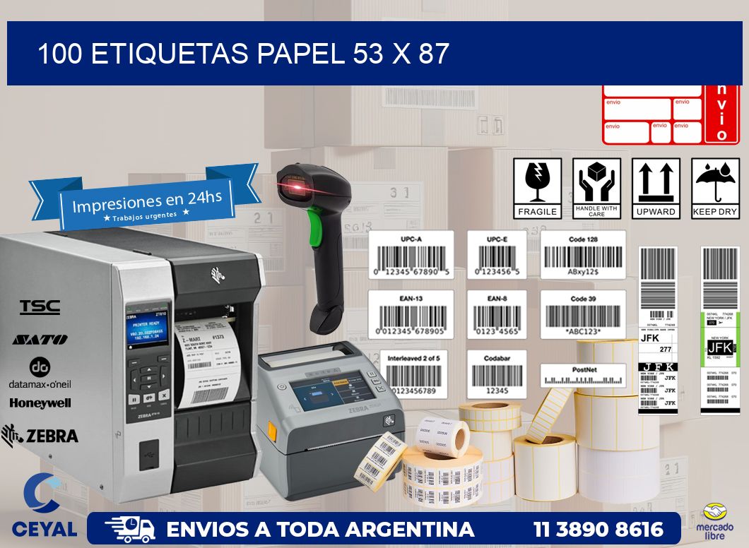 100 ETIQUETAS PAPEL 53 x 87