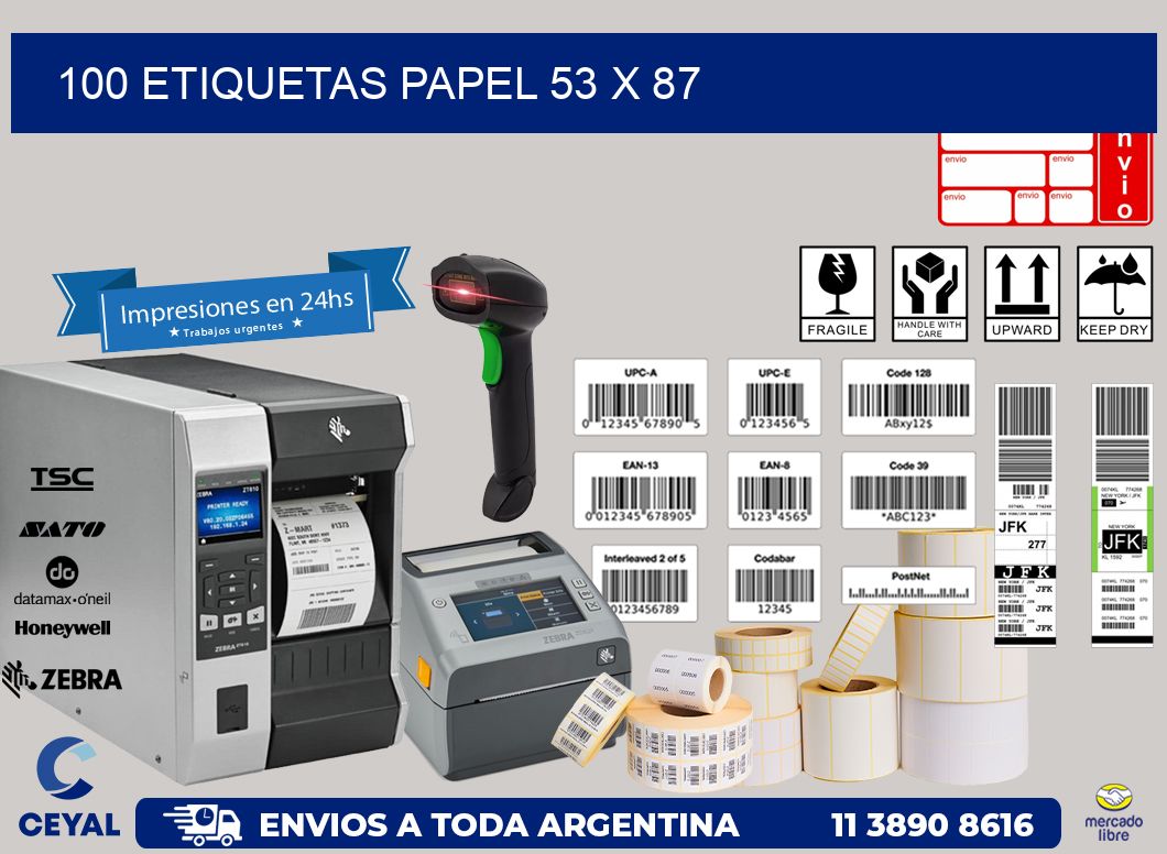 100 ETIQUETAS PAPEL 53 x 87