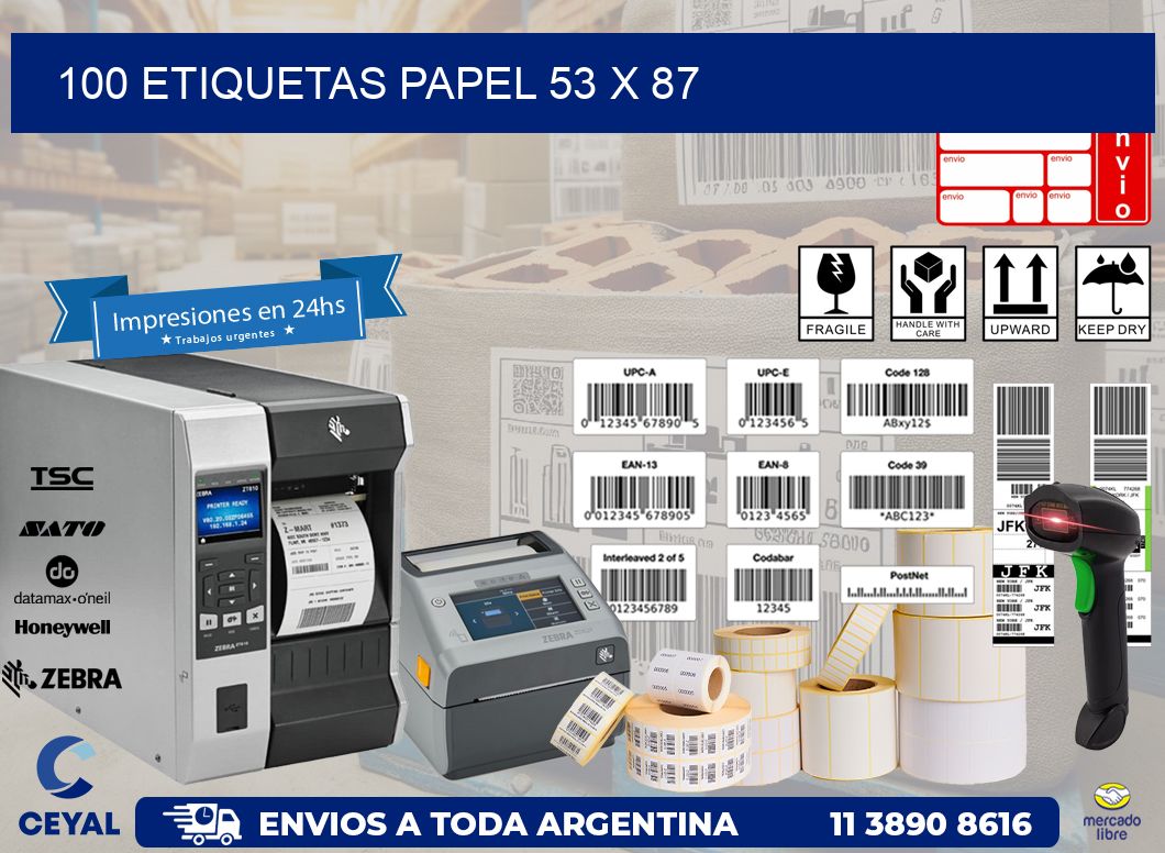 100 ETIQUETAS PAPEL 53 x 87