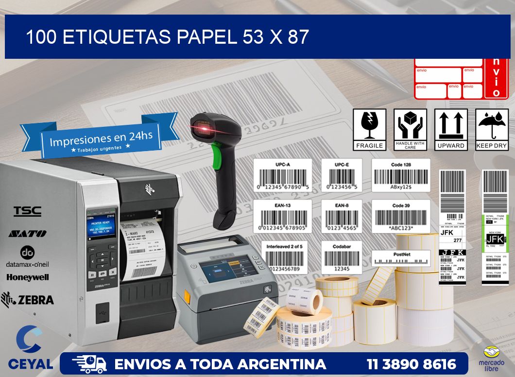 100 ETIQUETAS PAPEL 53 x 87