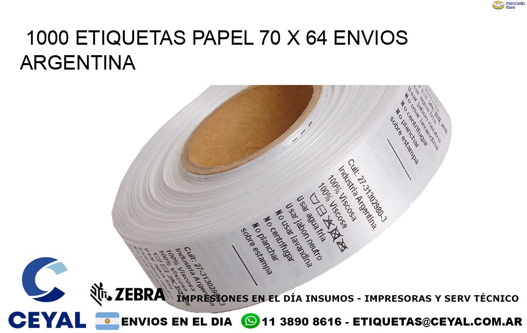 1000 ETIQUETAS PAPEL 70 x 64 ENVIOS ARGENTINA