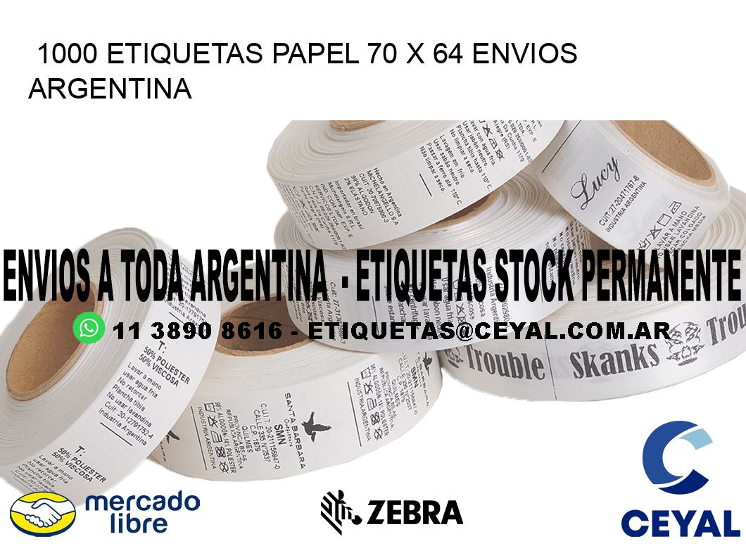 1000 ETIQUETAS PAPEL 70 x 64 ENVIOS ARGENTINA