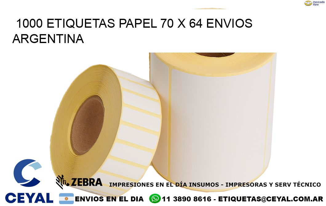 1000 ETIQUETAS PAPEL 70 x 64 ENVIOS ARGENTINA