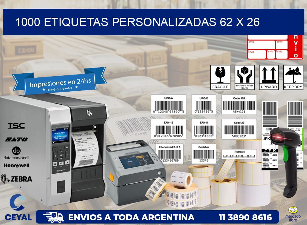 1000 ETIQUETAS PERSONALIZADAS 62 x 26