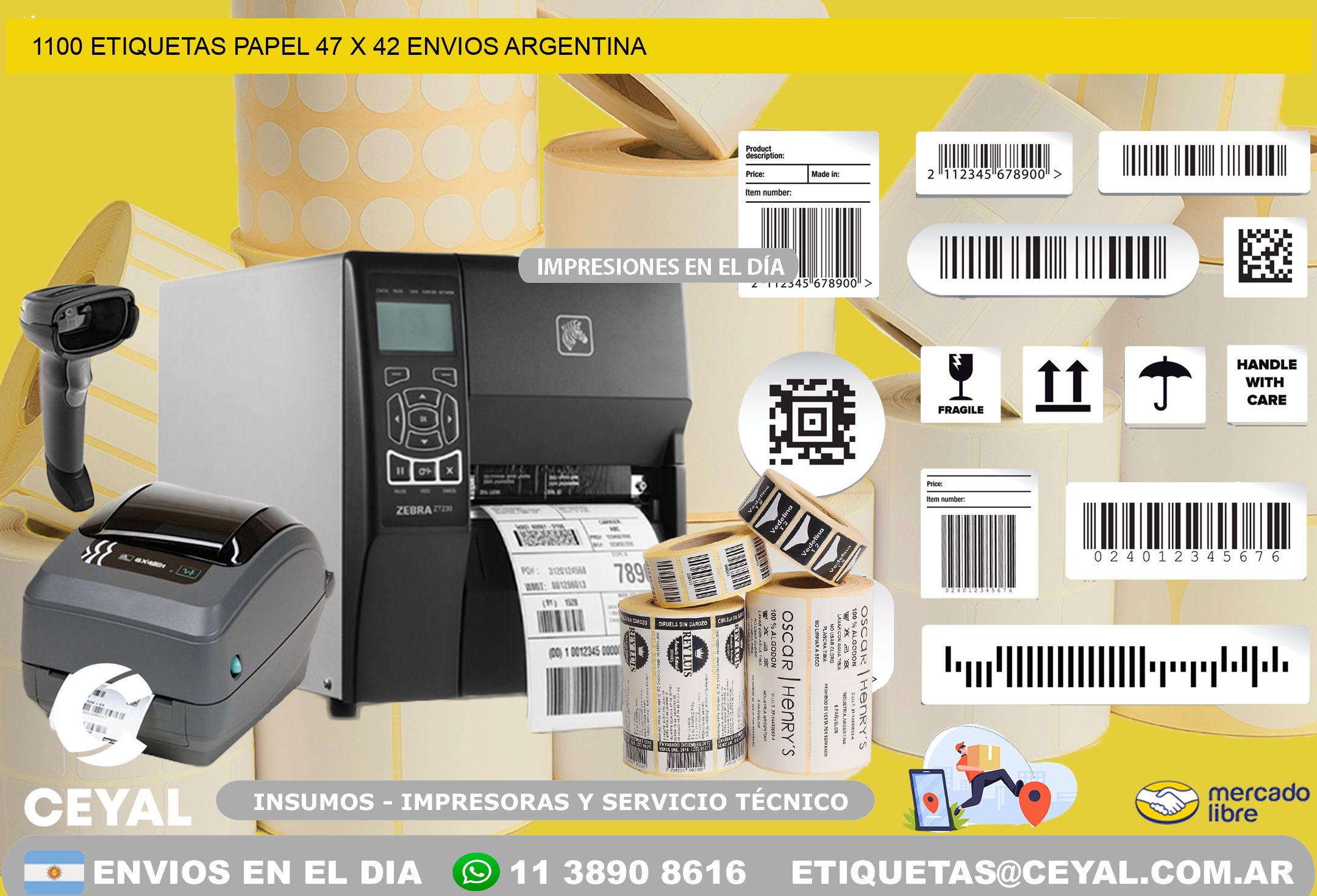 1100 ETIQUETAS PAPEL 47 x 42 ENVIOS ARGENTINA