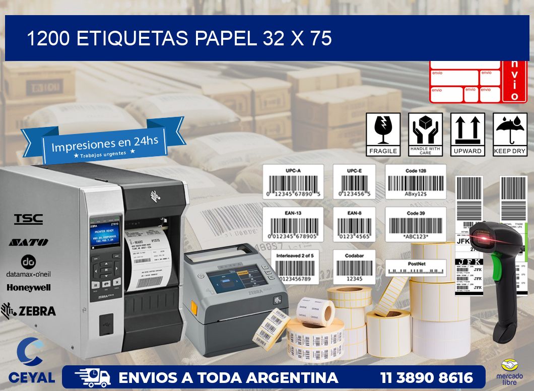 1200 ETIQUETAS PAPEL 32 x 75