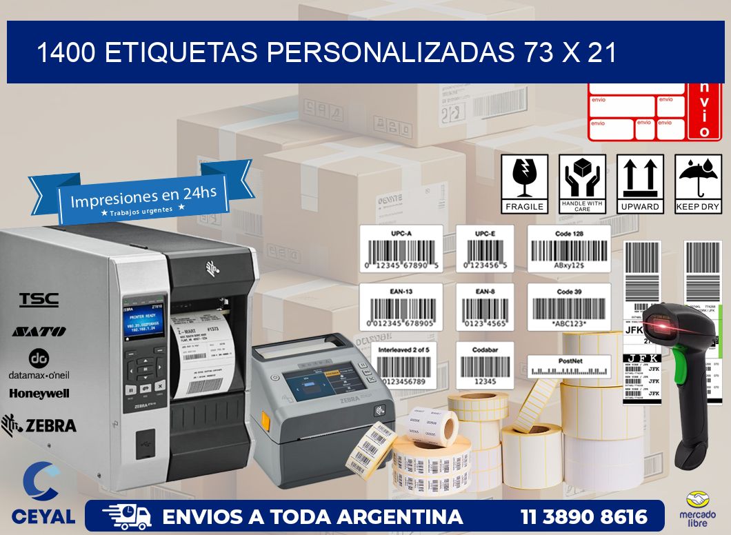 1400 ETIQUETAS PERSONALIZADAS 73 x 21