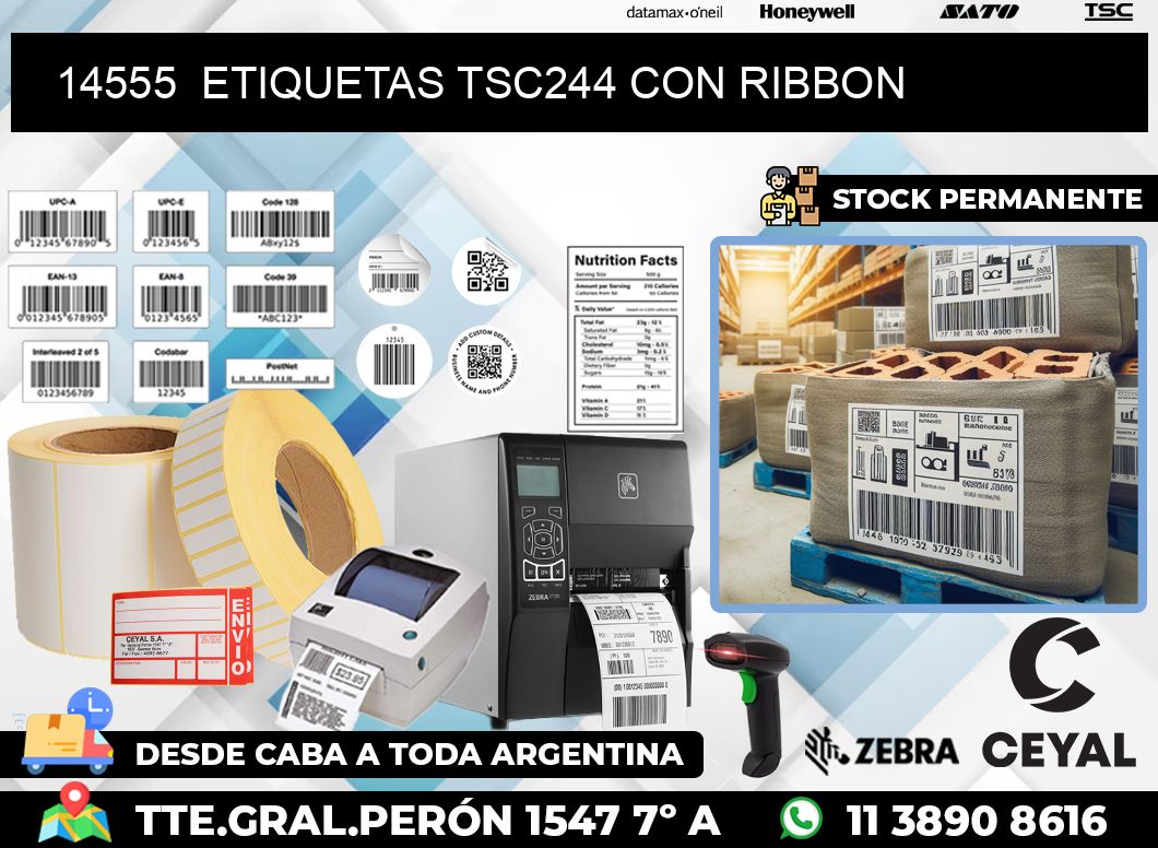 14555  ETIQUETAS TSC244 CON RIBBON
