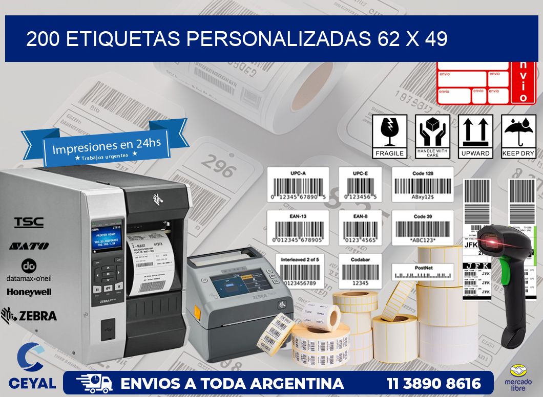 200 ETIQUETAS PERSONALIZADAS 62 x 49