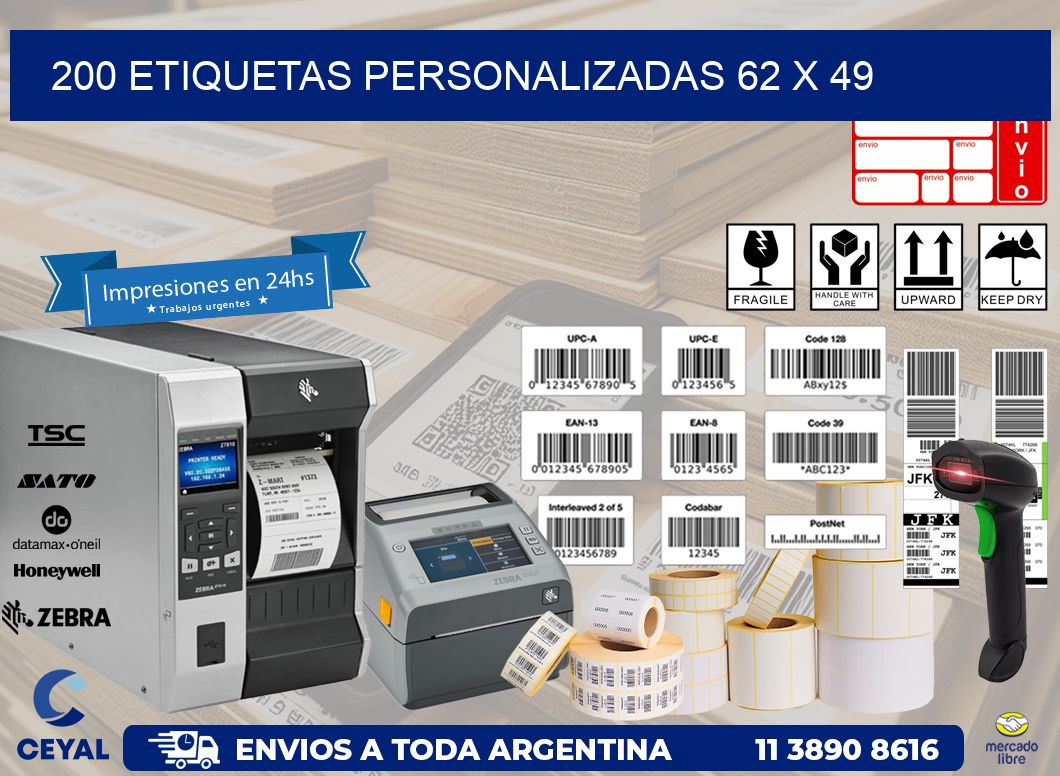 200 ETIQUETAS PERSONALIZADAS 62 x 49