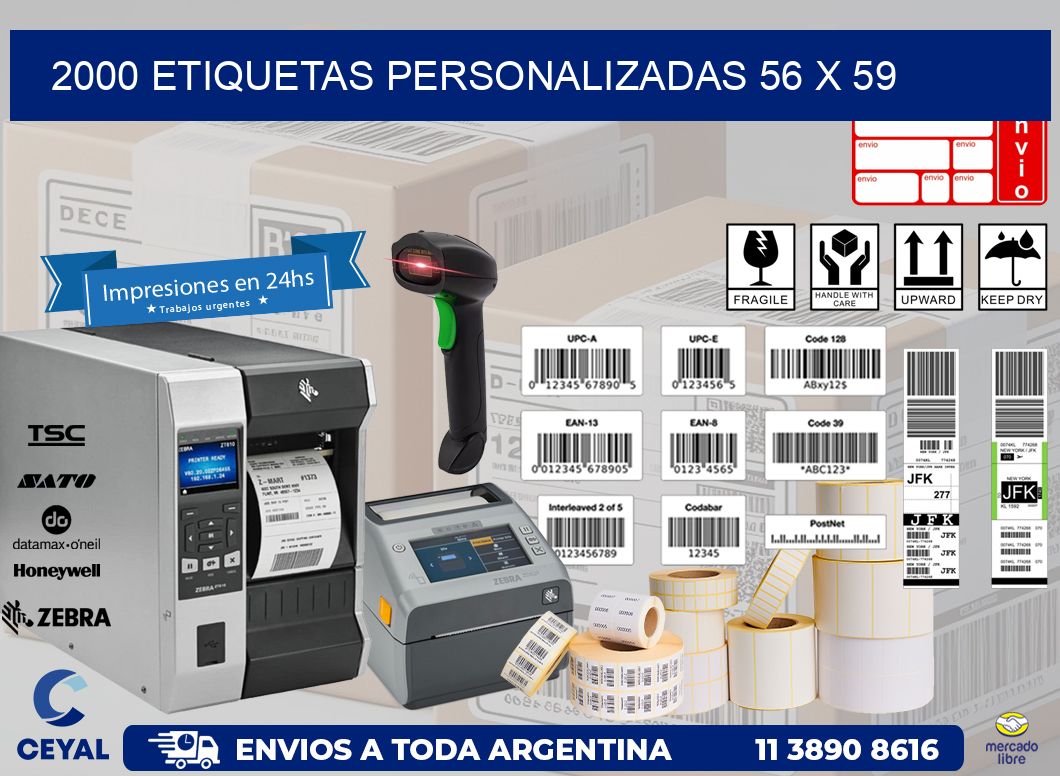 2000 ETIQUETAS PERSONALIZADAS 56 x 59