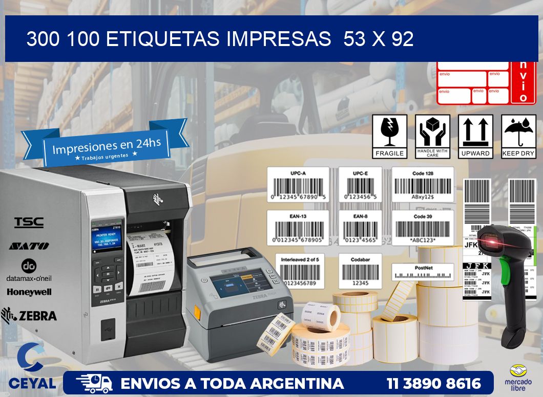 300 100 ETIQUETAS IMPRESAS  53 x 92
