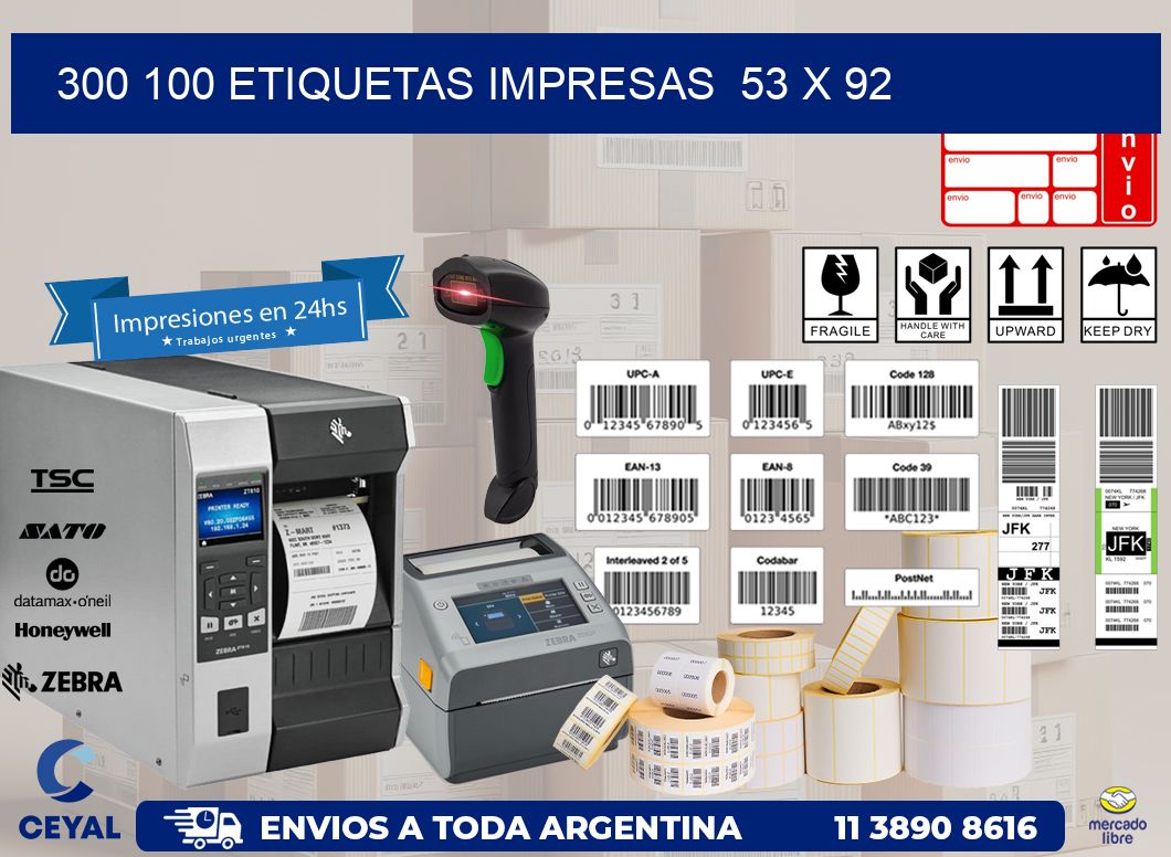300 100 ETIQUETAS IMPRESAS  53 x 92