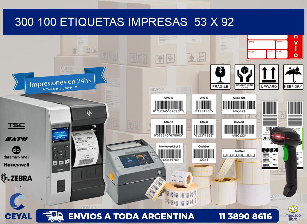 300 100 ETIQUETAS IMPRESAS  53 x 92
