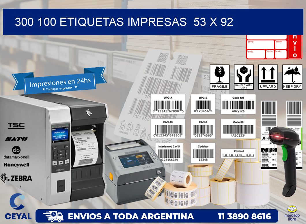 300 100 ETIQUETAS IMPRESAS  53 x 92