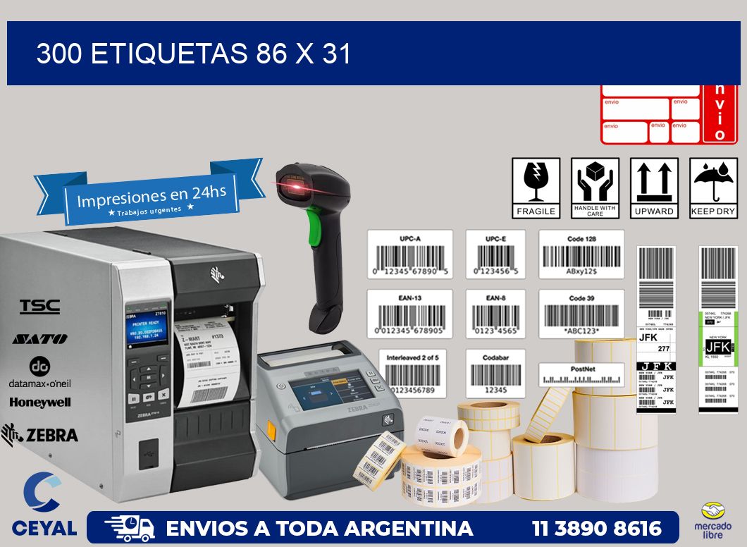 300 ETIQUETAS 86 x 31