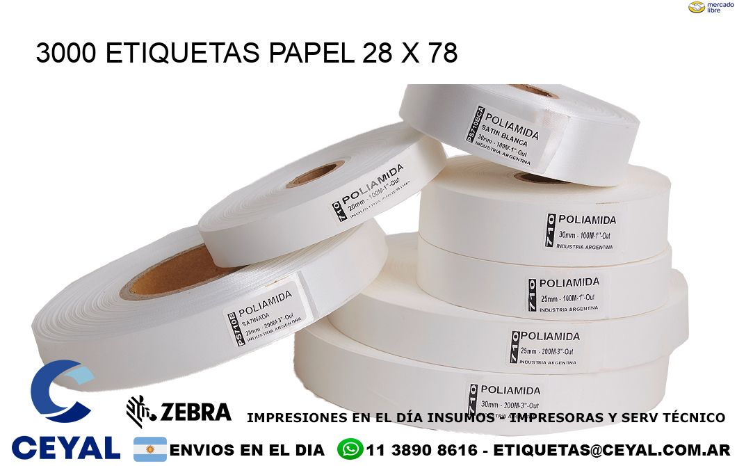 3000 ETIQUETAS PAPEL 28 x 78