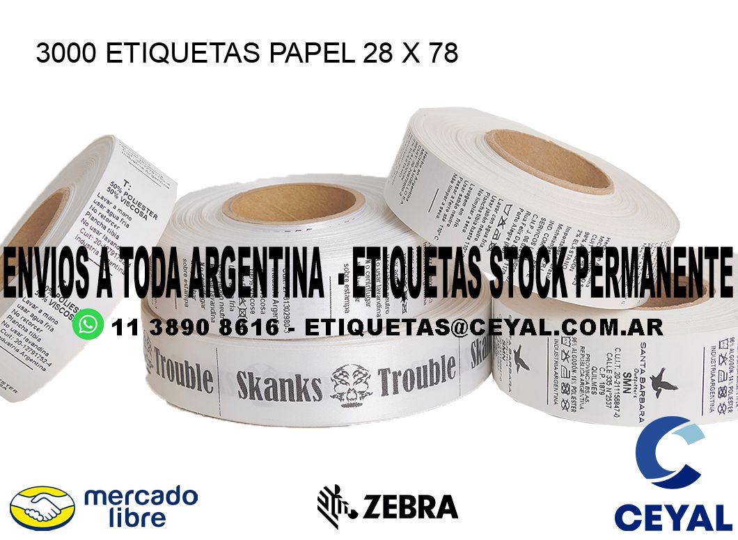 3000 ETIQUETAS PAPEL 28 x 78