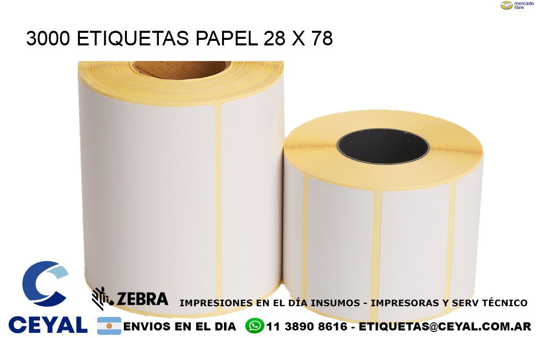 3000 ETIQUETAS PAPEL 28 x 78