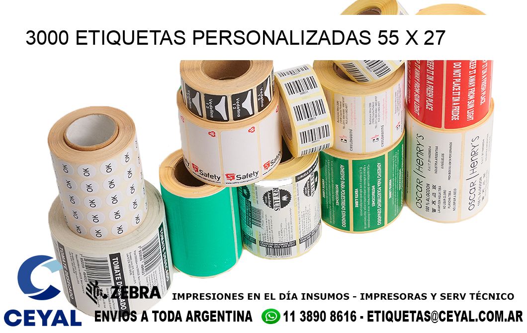 3000 ETIQUETAS PERSONALIZADAS 55 x 27