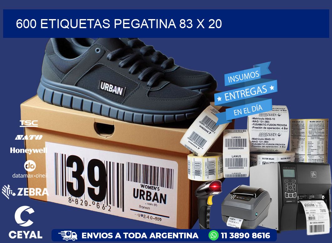 600 ETIQUETAS PEGATINA 83 x 20