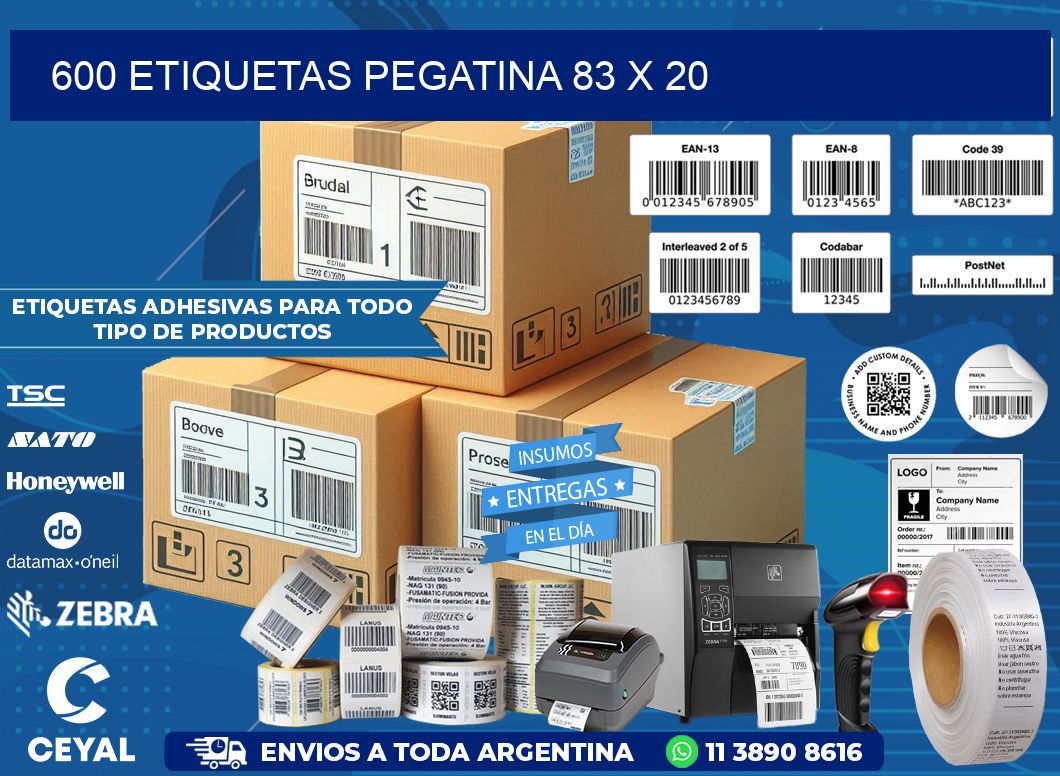 600 ETIQUETAS PEGATINA 83 x 20