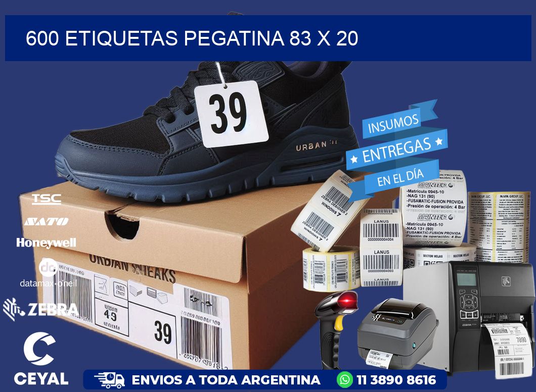 600 ETIQUETAS PEGATINA 83 x 20