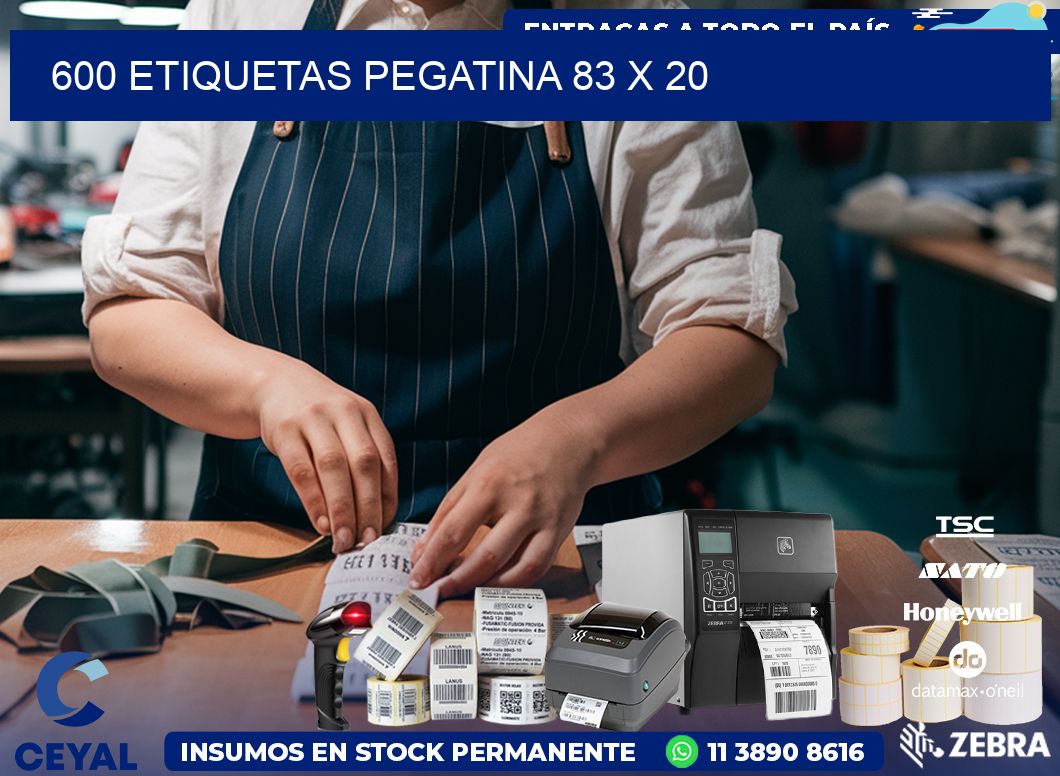 600 ETIQUETAS PEGATINA 83 x 20