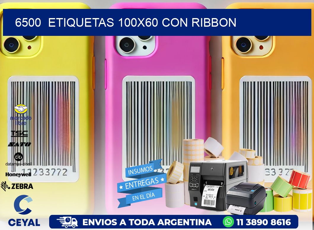 6500  ETIQUETAS 100X60 CON RIBBON