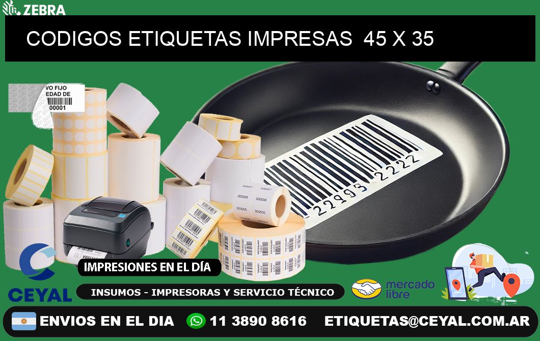 CODIGOS ETIQUETAS IMPRESAS  45 x 35