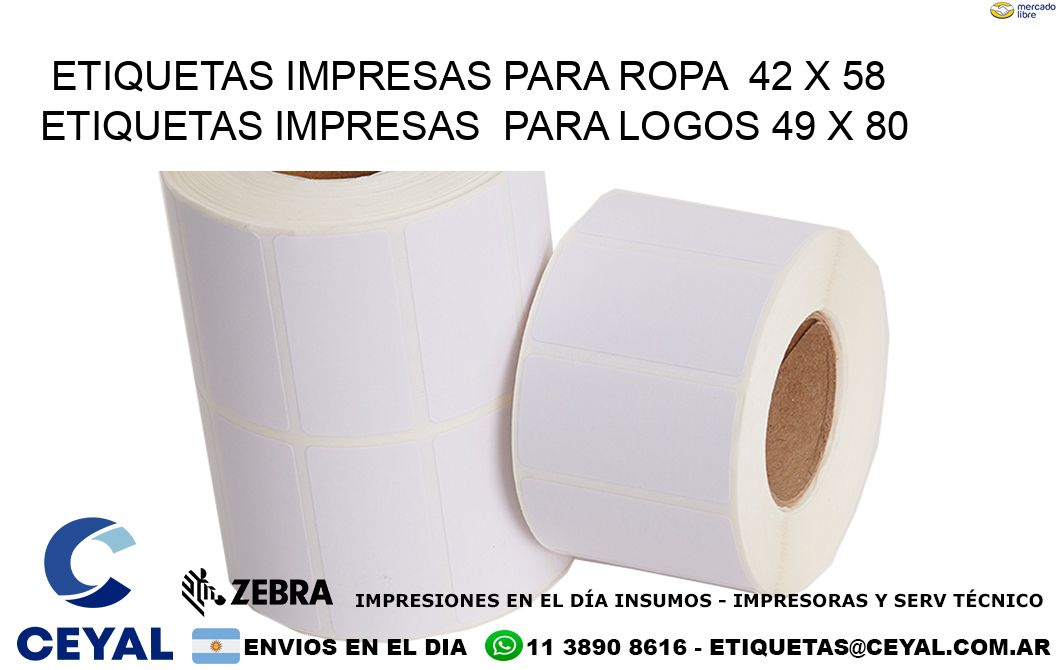 ETIQUETAS IMPRESAS PARA ROPA  42 x 58 ETIQUETAS IMPRESAS  PARA LOGOS 49 x 80