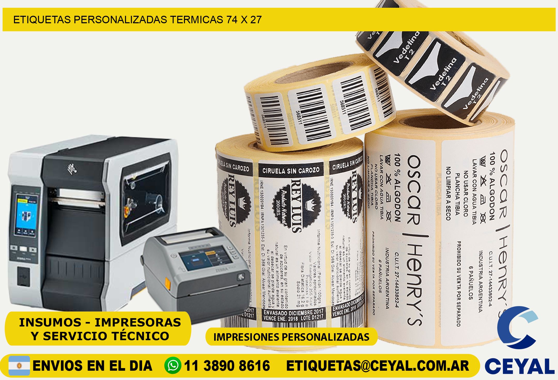 ETIQUETAS PERSONALIZADAS TERMICAS 74 x 27