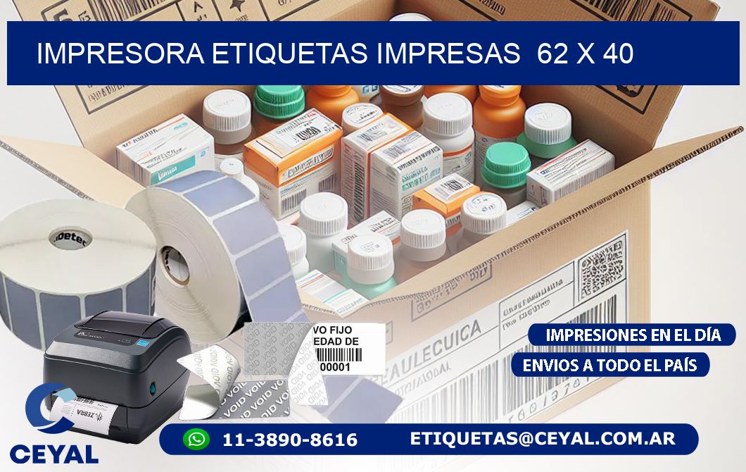 IMPRESORA ETIQUETAS IMPRESAS  62 x 40