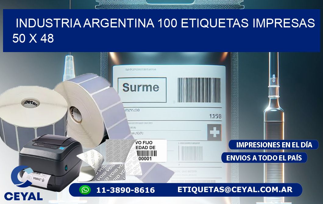 INDUSTRIA ARGENTINA 100 ETIQUETAS IMPRESAS  50 x 48