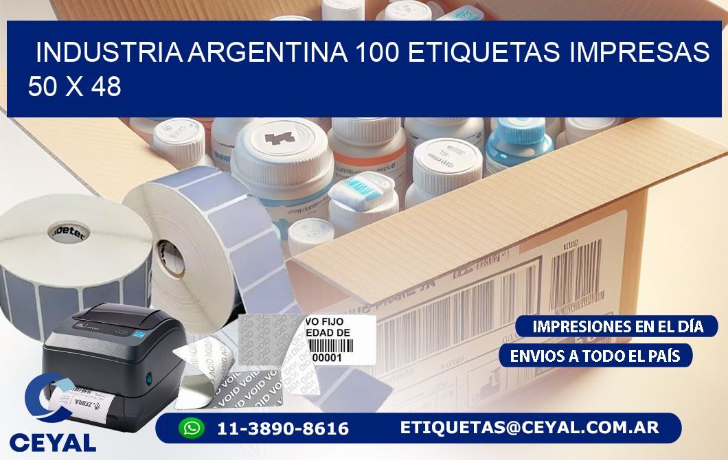 INDUSTRIA ARGENTINA 100 ETIQUETAS IMPRESAS  50 x 48