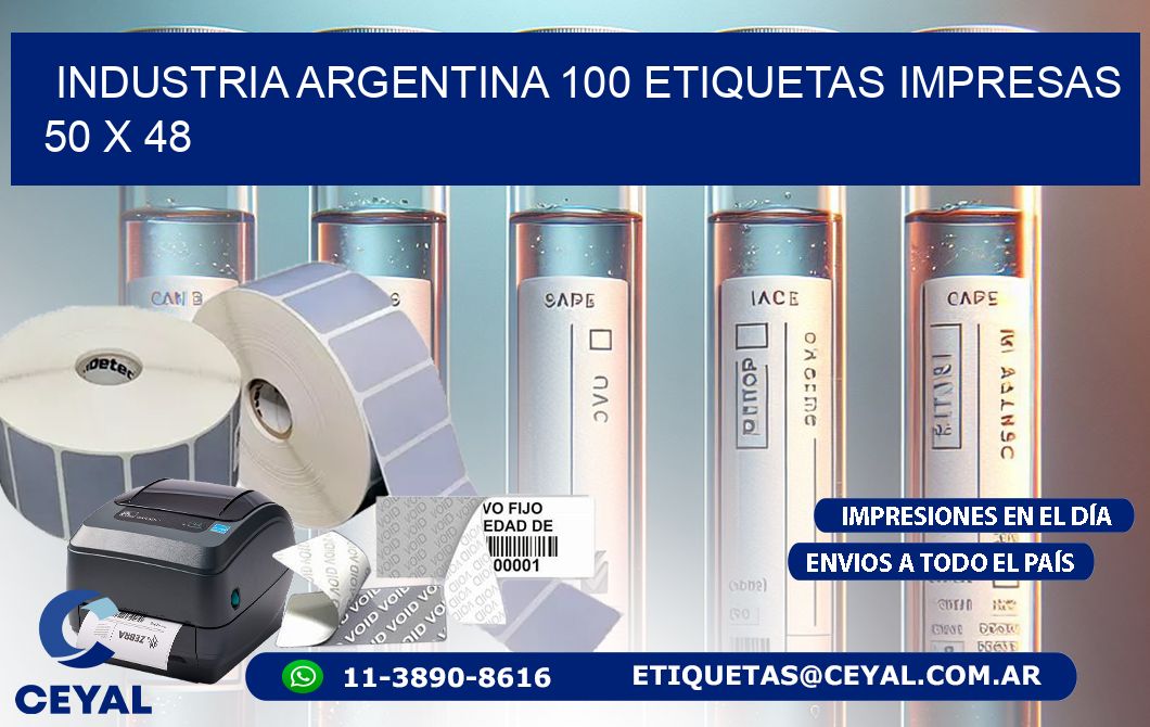 INDUSTRIA ARGENTINA 100 ETIQUETAS IMPRESAS  50 x 48