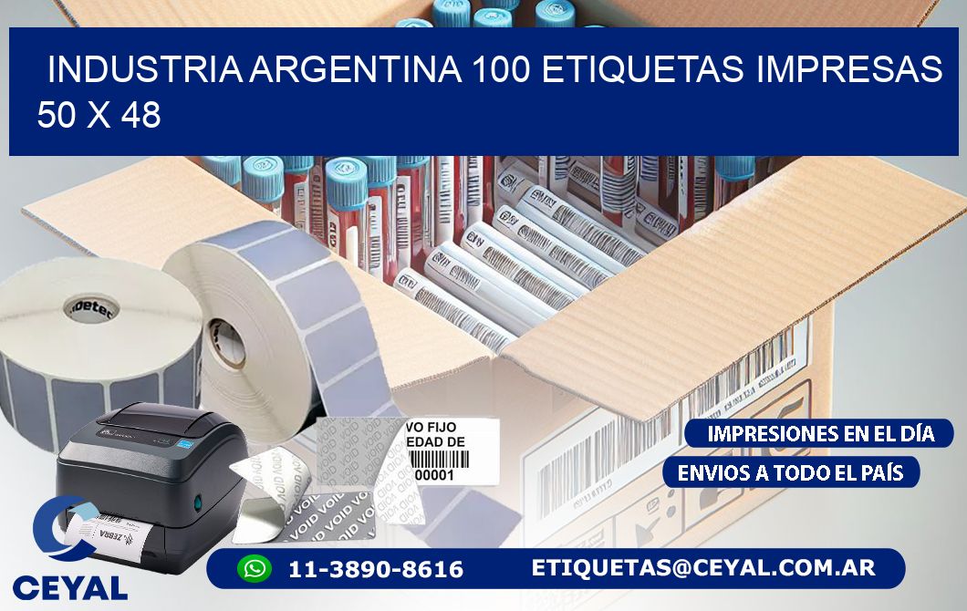 INDUSTRIA ARGENTINA 100 ETIQUETAS IMPRESAS  50 x 48