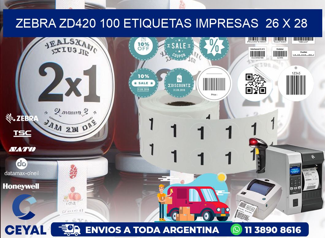 ZEBRA ZD420 100 ETIQUETAS IMPRESAS  26 x 28