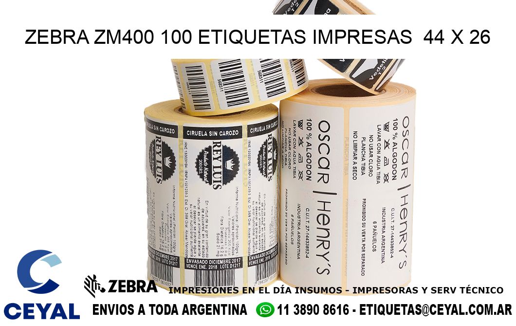 ZEBRA ZM400 100 ETIQUETAS IMPRESAS  44 x 26