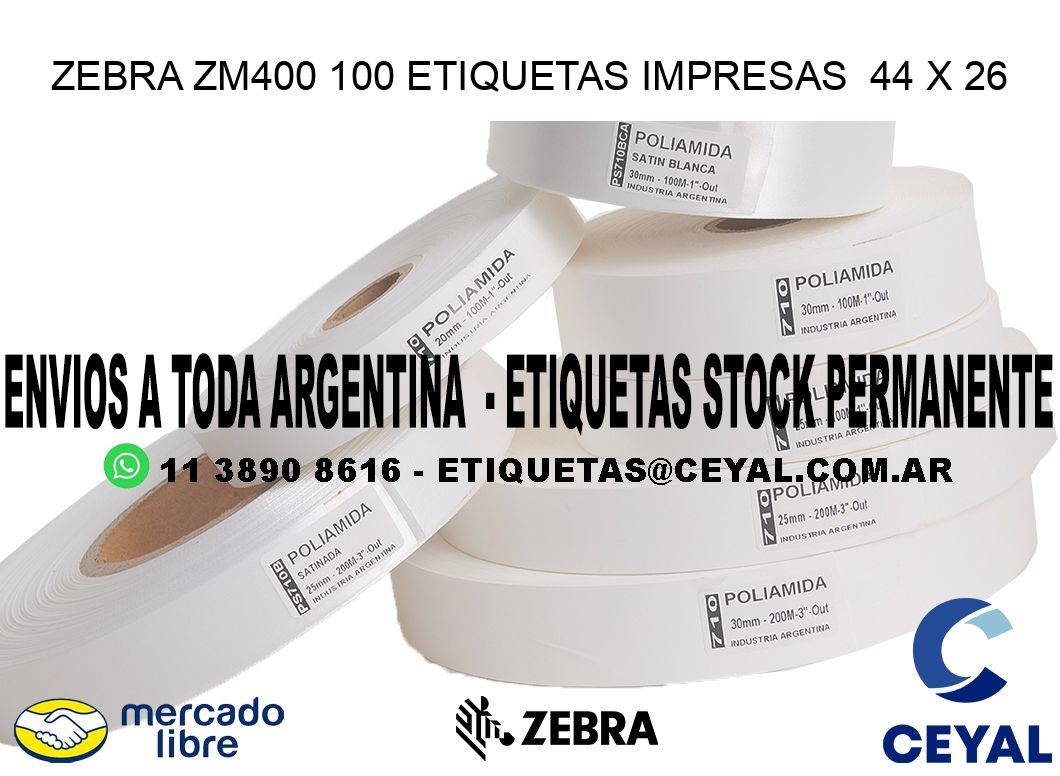 ZEBRA ZM400 100 ETIQUETAS IMPRESAS  44 x 26