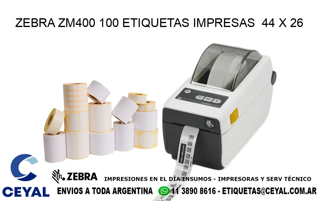 ZEBRA ZM400 100 ETIQUETAS IMPRESAS  44 x 26