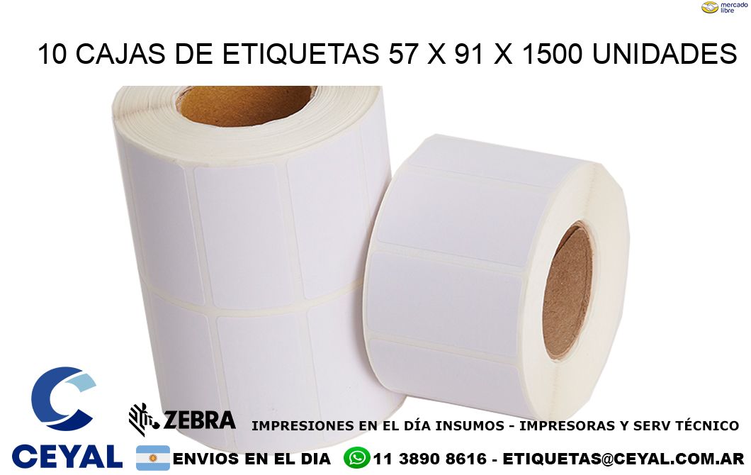 10 CAJAS DE ETIQUETAS 57 x 91 X 1500 UNIDADES