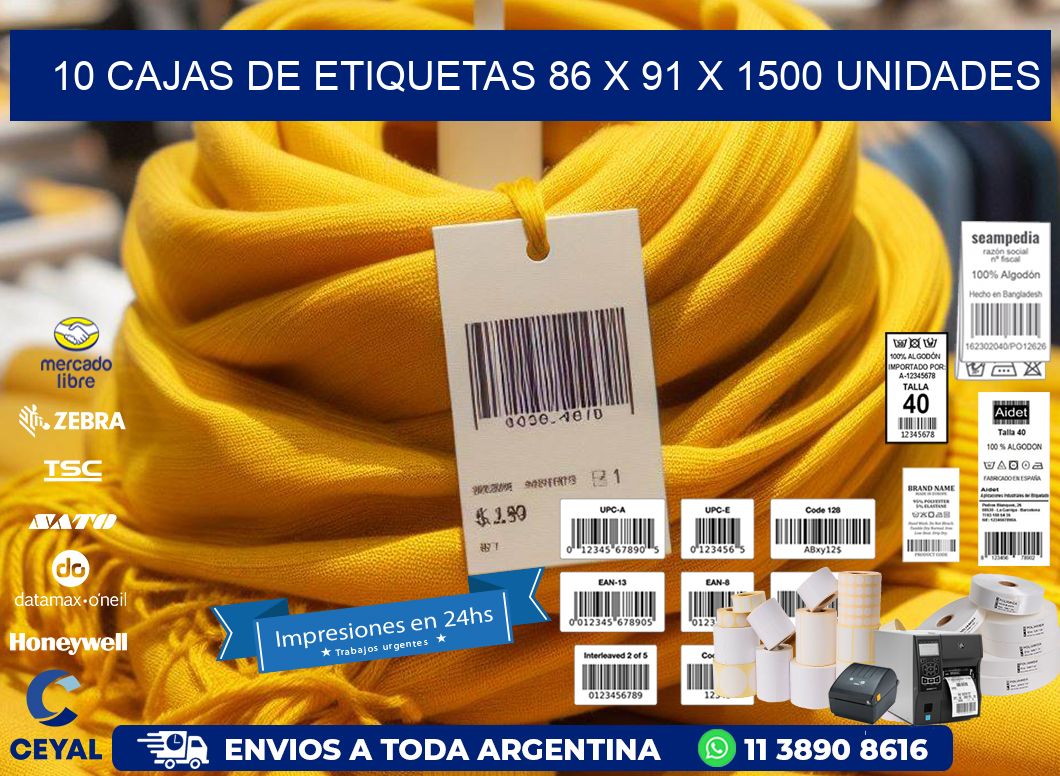 10 CAJAS DE ETIQUETAS 86 x 91 X 1500 UNIDADES