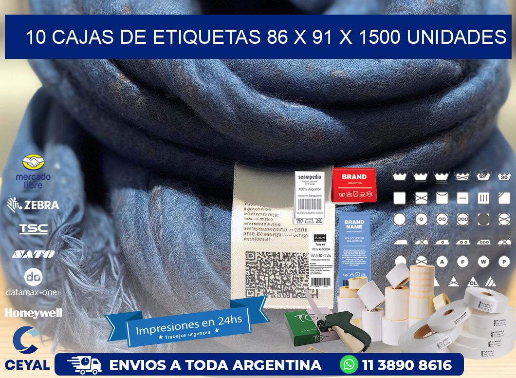 10 CAJAS DE ETIQUETAS 86 x 91 X 1500 UNIDADES