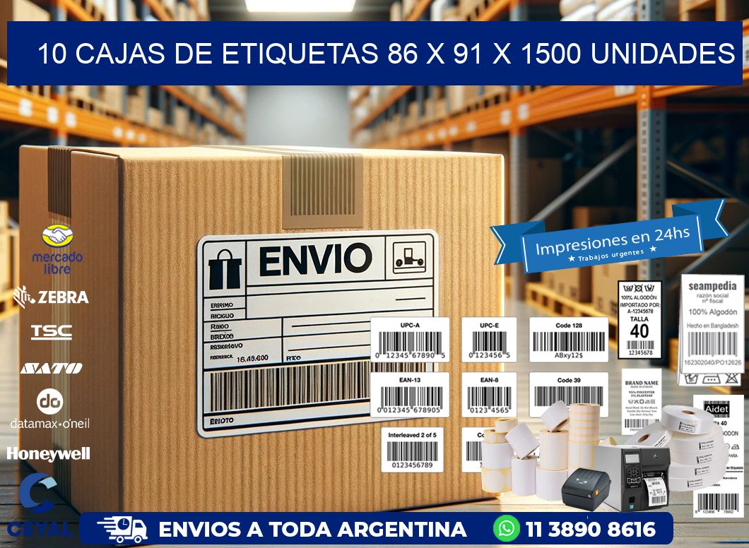 10 CAJAS DE ETIQUETAS 86 x 91 X 1500 UNIDADES